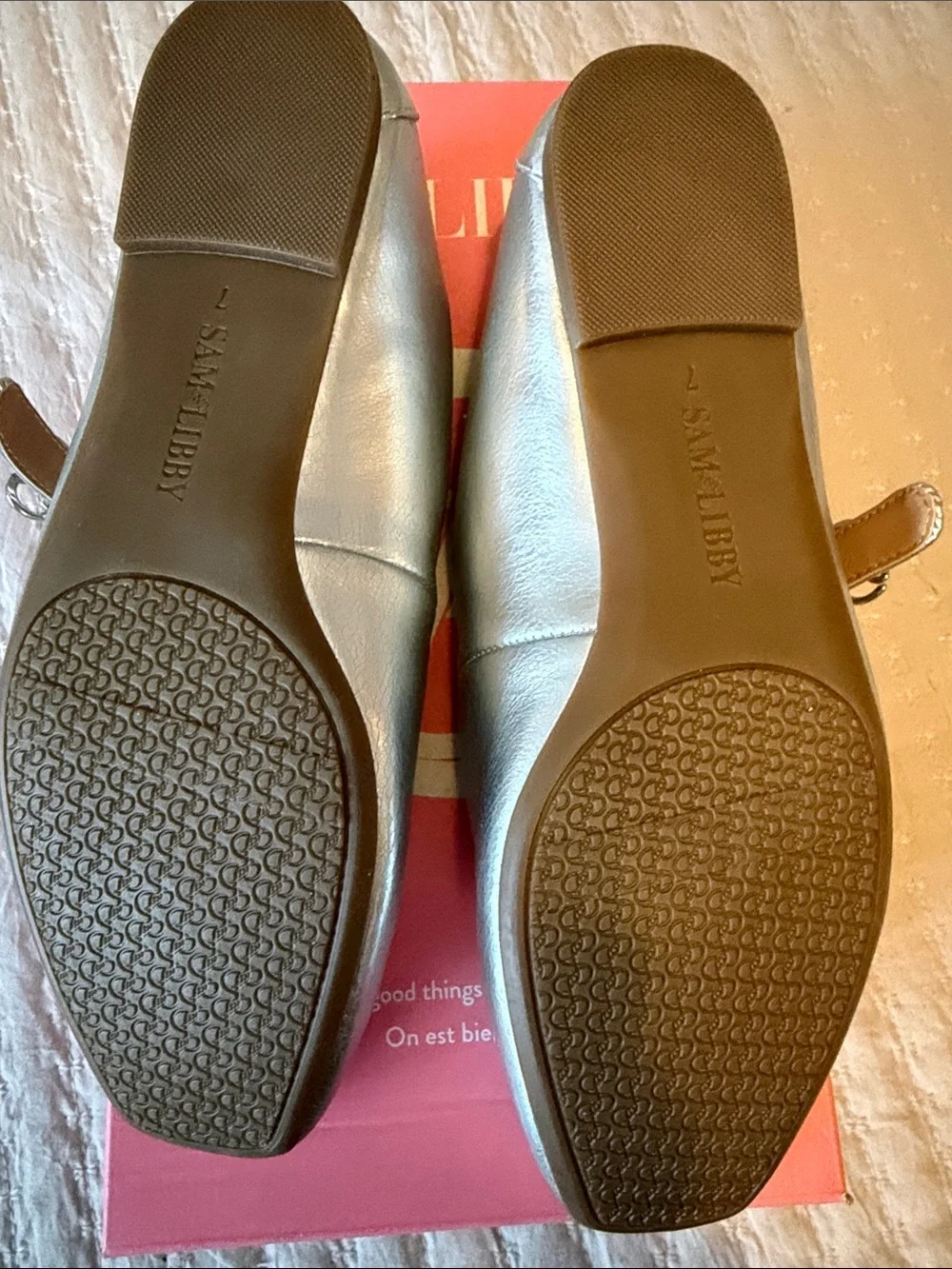 Sam & Libby Metallic Silver Mary Jane Flats Sz 7 Women's LOVE ❤️ - Picture 4 of 6